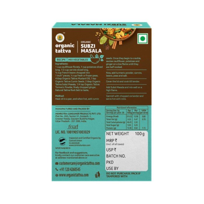 Organic Tattva Subzi Masala