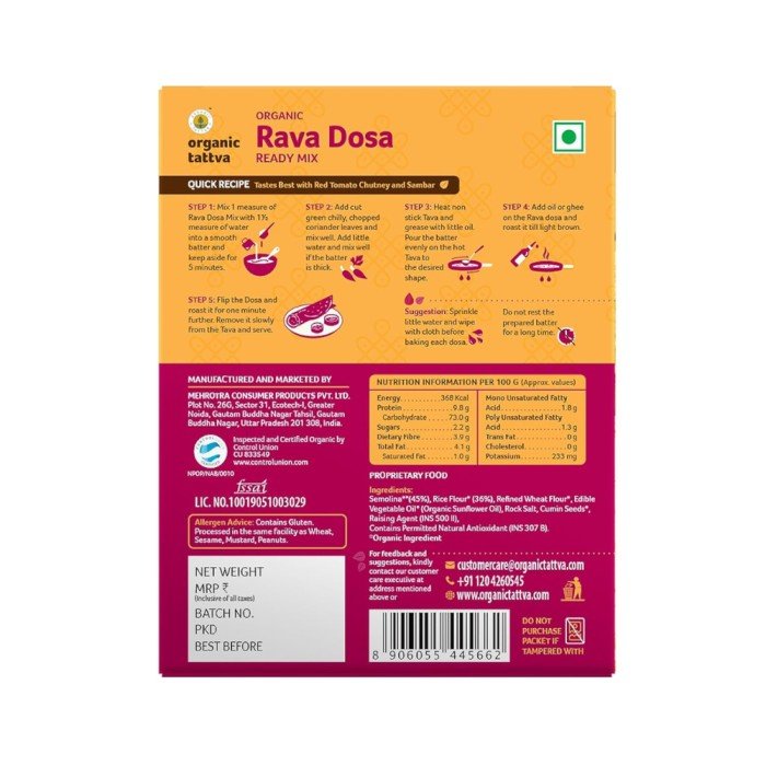 Organic Tattva Rava Dosa Ready Mix