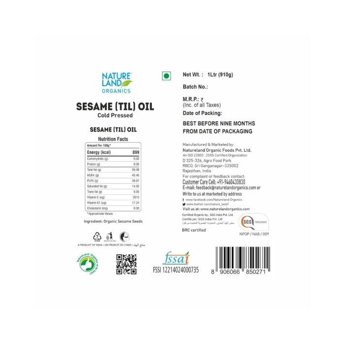 Natureland Organics Black Sesame Oil