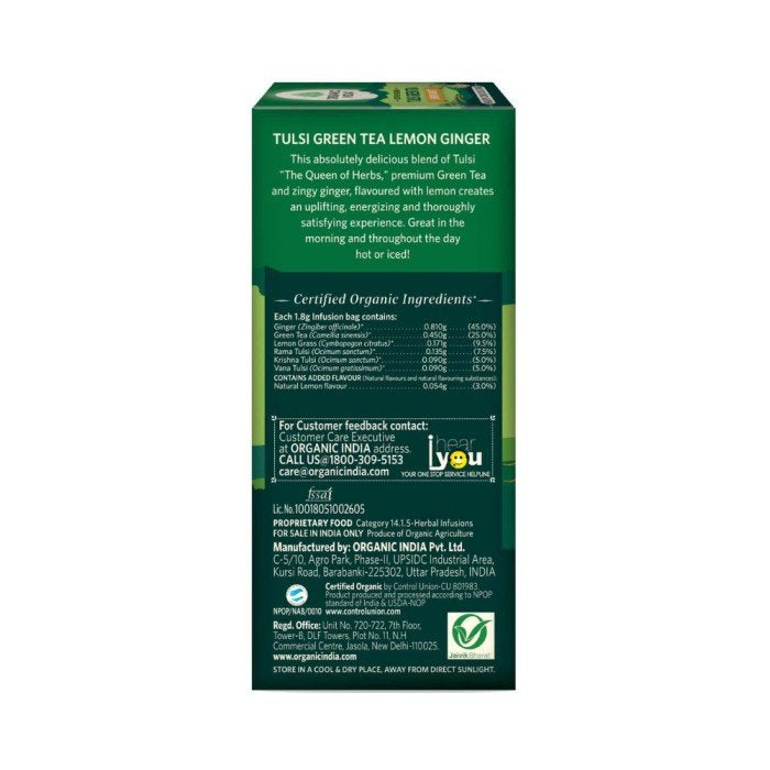 Organic India Tulsi Lemon Ginger Green Tea