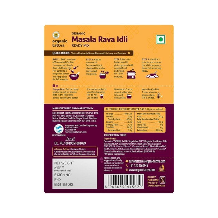 Organic Tattva Masala Rava Idli Ready Mix